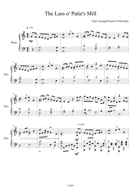 The Lass O Paties Mill Arranged For Piano Sheet Music