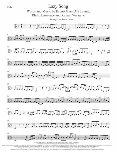 The Lazy Song Viola Sheet Music