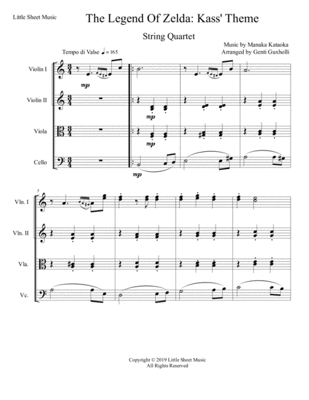 Free Sheet Music The Legend Of Zelda Kass Theme String Quartet