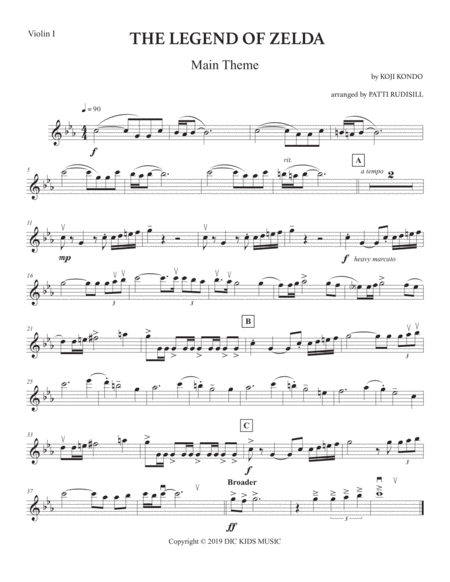 The Legend Of Zelda Main Theme String Quartet Sheet Music