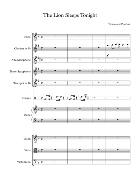 The Lion Sleeps Tonight From The Lion King Chamber Orchestra Sheet Music