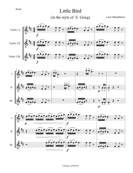 The Little Bird For 3 Violins Sheet Music