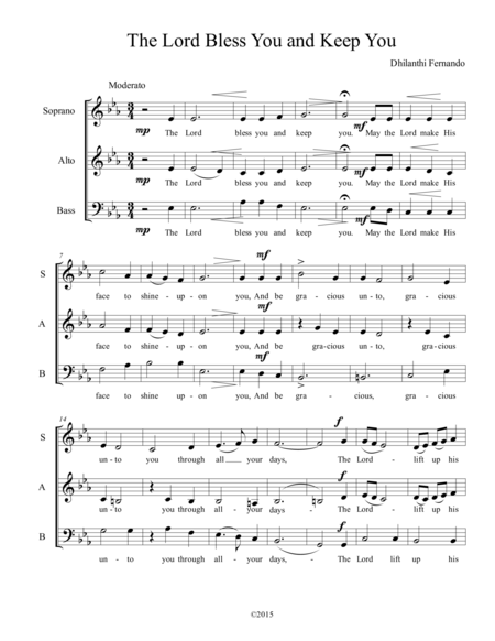 Free Sheet Music The Lord Bless You And Keep You For Sab A Capella