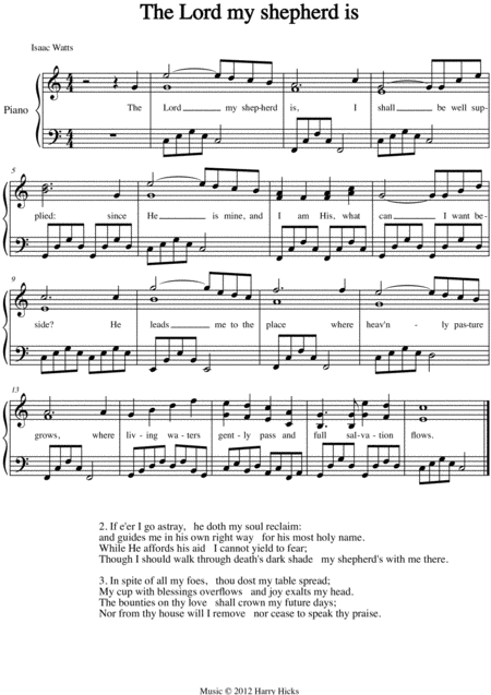 Free Sheet Music The Lord My Shepherd Is A New Tune To A Wonderful Isaac Watts Hymn
