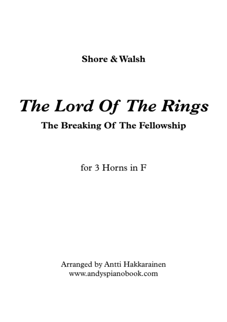 The Lord Of The Rings The Breaking Of The Fellowship Horn Trio Sheet Music