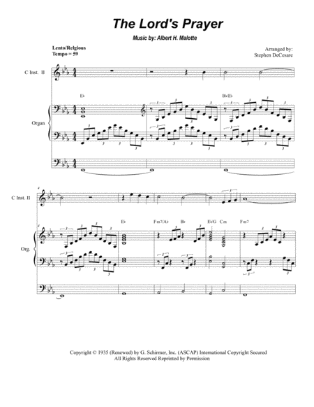 The Lords Prayer Duet For C Instruments Organ Accompaniment Sheet Music