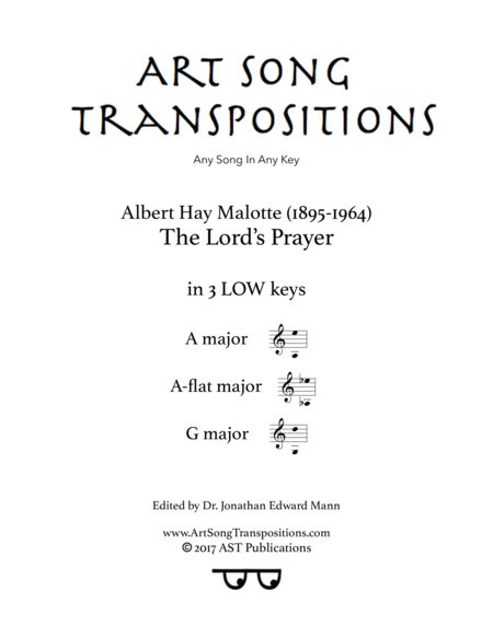 Free Sheet Music The Lords Prayer In 3 Low Keys A A Flat G Major