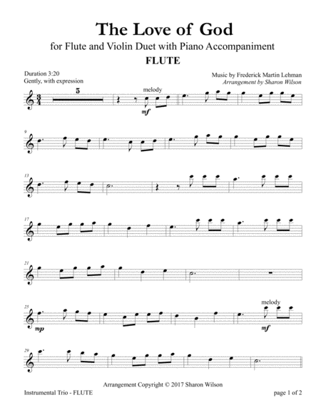 The Love Of God Flute And Violin Duet With Piano Accompaniment Sheet Music