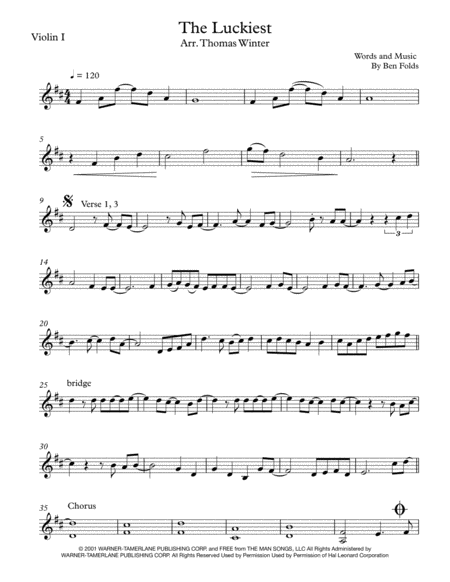 Free Sheet Music The Luckiest Ben Folds String Quartet Trio Duo Or Solo Violin