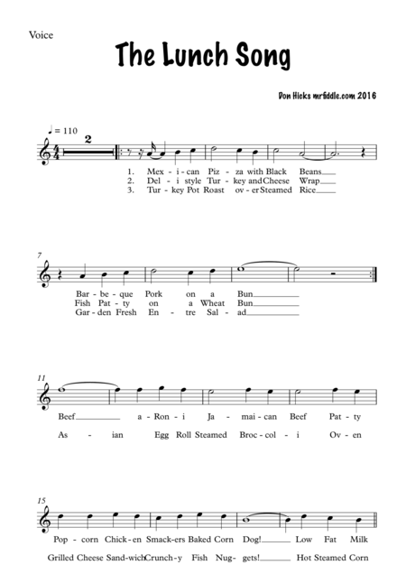 Free Sheet Music The Lunch Song