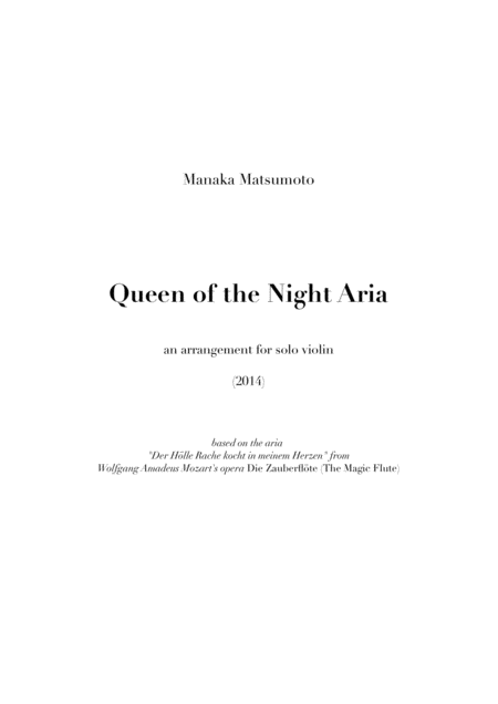 Free Sheet Music The Magic Flute Queen Of The Night Aria Arr For Solo Violin