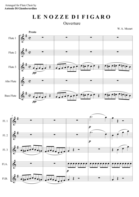 The Marriage Of Figaro Ouverture For Flute Choir Sheet Music