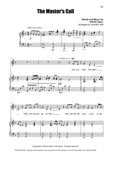 The Masters Call Sheet Music