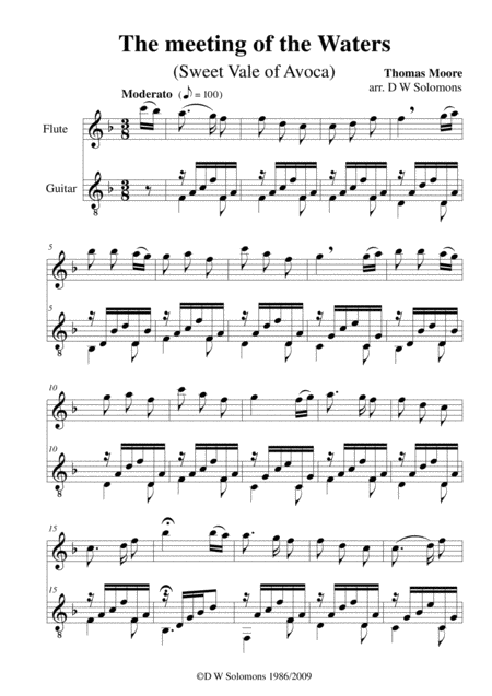 Free Sheet Music The Meeting Of The Waters Flute Guitar