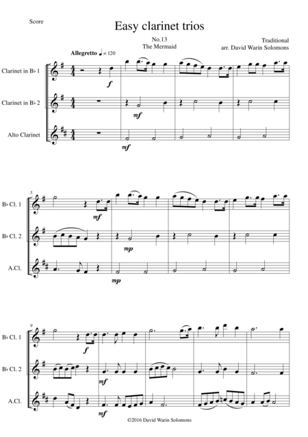 The Mermaid For Clarinet Trio 2 B Flats And 1 Alto Sheet Music