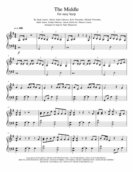 Free Sheet Music The Middle Easy Harp