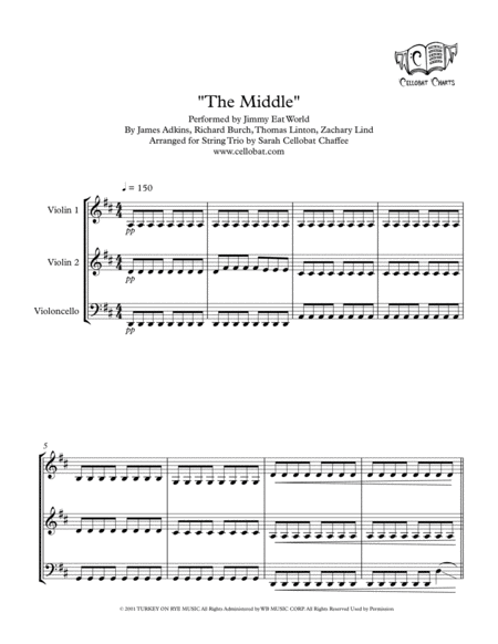 The Middle String Trio 2 Violins Cello Jimmy Eat World Arr Cellobat Recording Available Sheet Music