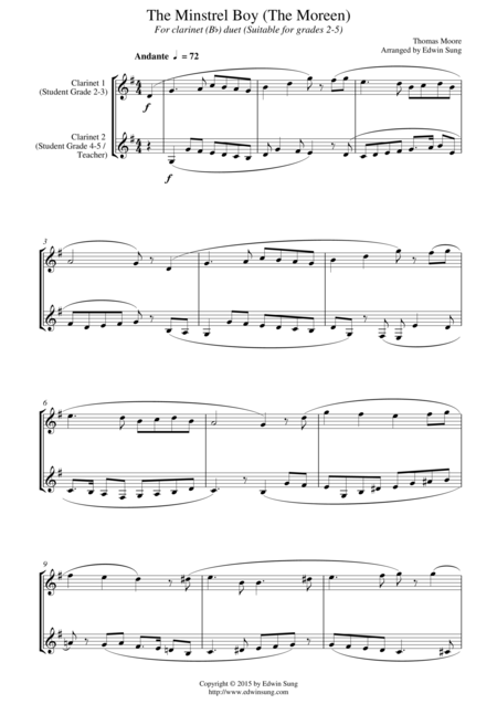 The Minstrel Boy The Moreen For Clarinet Bb Duet Suitable For Grades 2 5 Sheet Music