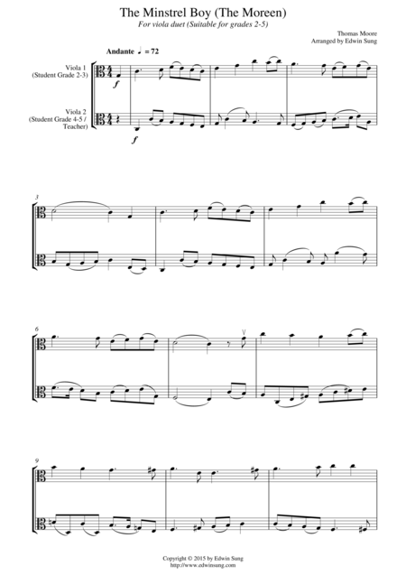 The Minstrel Boy The Moreen For Viola Duet Suitable For Grades 2 5 Sheet Music