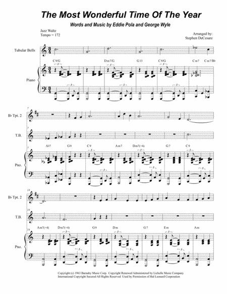 Free Sheet Music The Most Wonderful Time Of The Year Duet For Bb Trumpet