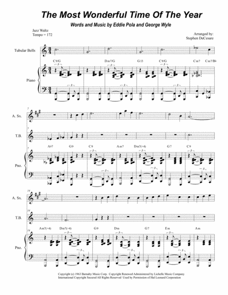 The Most Wonderful Time Of The Year Duet For Soprano And Alto Saxophone Sheet Music