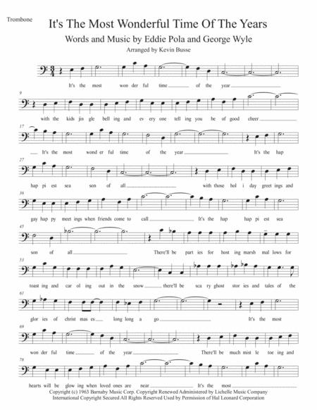 Free Sheet Music The Most Wonderful Time Of The Year Easy Key Of C Trombone