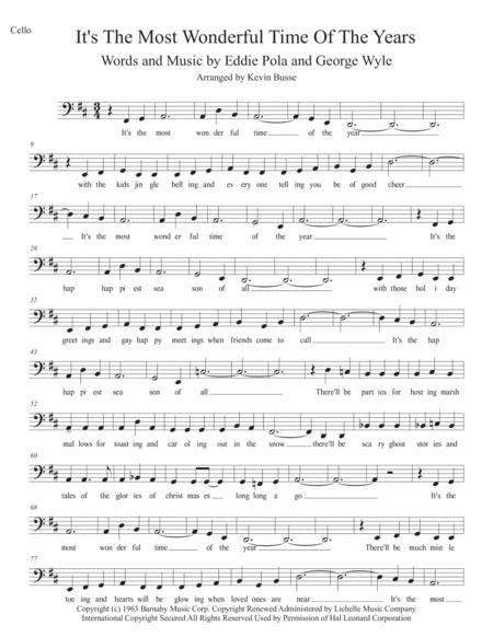 Free Sheet Music The Most Wonderful Time Of The Year Original Key Cello