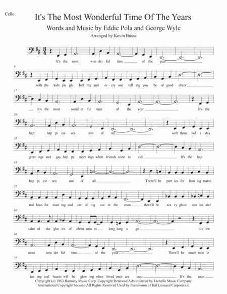 The Most Wonderful Time Of The Year Original Key Cello Sheet Music