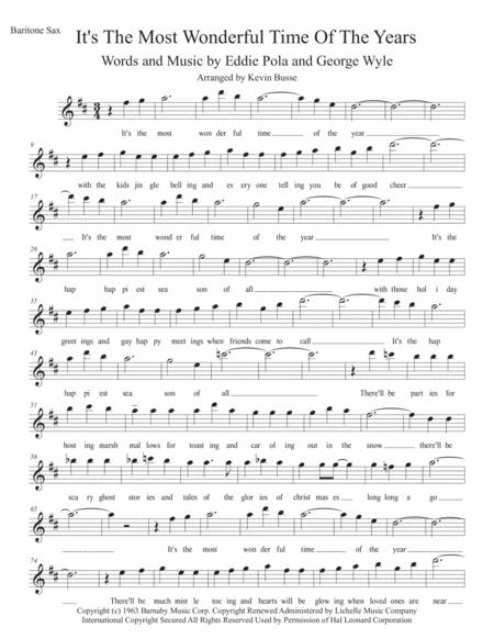 The Most Wonderful Time Of The Year W Lyrics Bari Sax Sheet Music