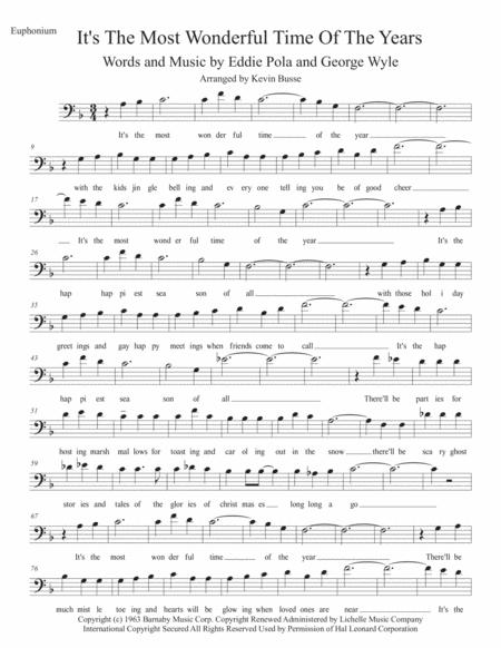 Free Sheet Music The Most Wonderful Time Of The Year W Lyrics Euphonium