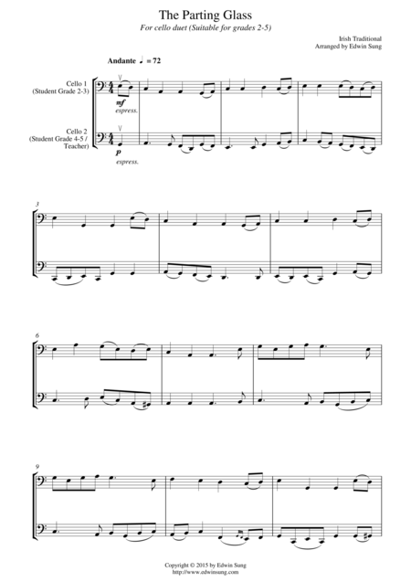 Free Sheet Music The Parting Glass For Cello Duet Suitable For Grades 2 5