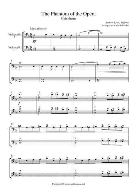 The Phantom Of The Opera Cello Duet Sheet Music