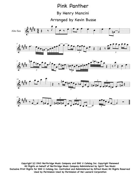 Free Sheet Music The Pink Panther Alto Sax Solo