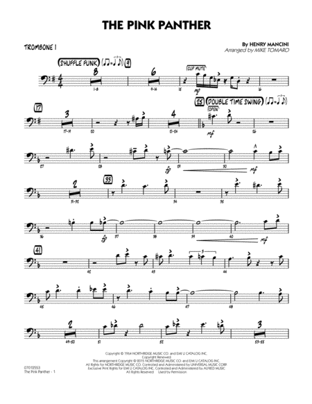 Free Sheet Music The Pink Panther Arr Mike Tomaro Trombone 1