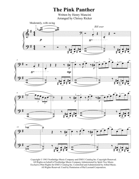 The Pink Panther From The Pink Panther Intermediate Piano Sheet Music