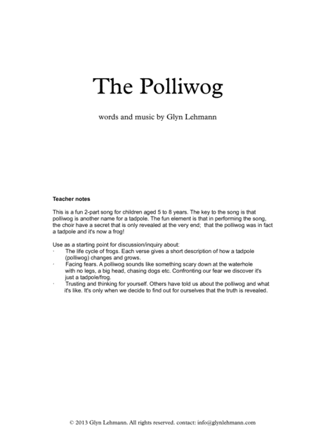 The Polliwog Tadpole Sheet Music