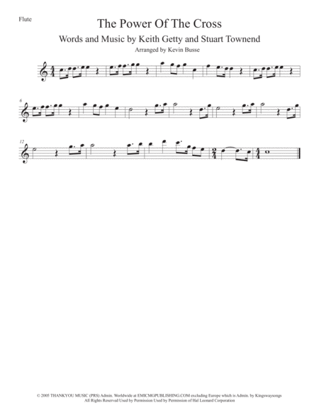 Free Sheet Music The Power Of The Cross Easy Key Of C Flute