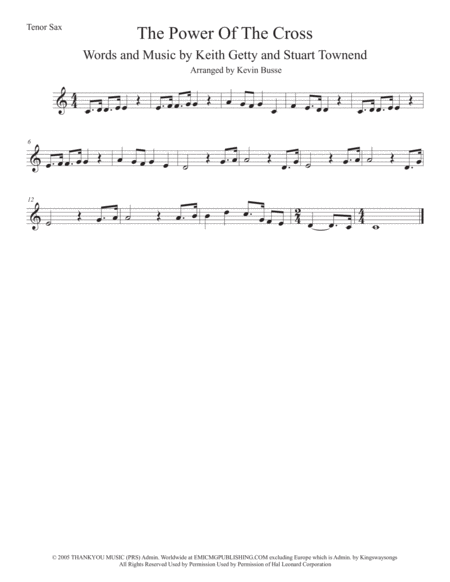 Free Sheet Music The Power Of The Cross Easy Key Of C Tenor Sax