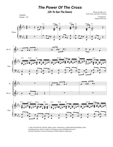 Free Sheet Music The Power Of The Cross Oh To See The Dawn Duet For Flute And Bb Clarinet