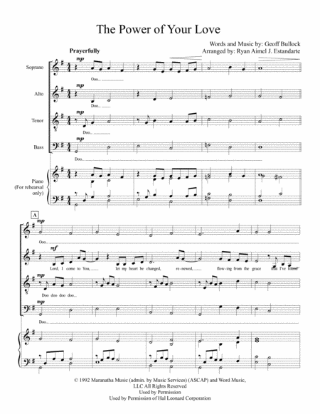 The Power Of Your Love Sheet Music