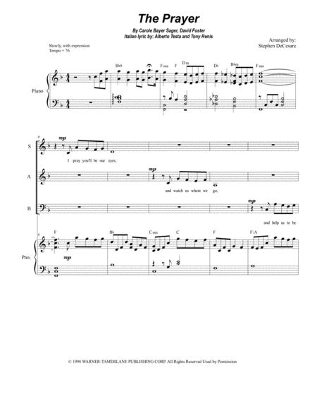 Free Sheet Music The Prayer Vocal Quartet Satb