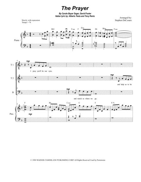 The Prayer Vocal Trio Ttb Sheet Music