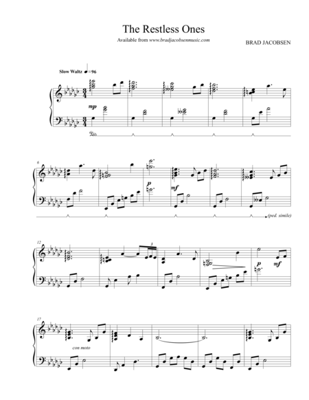 Free Sheet Music The Restless Ones By Brad Jacobsen