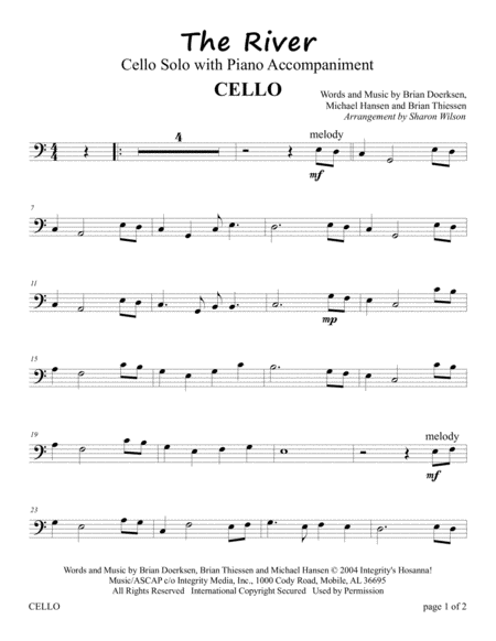 Free Sheet Music The River Sacred Cello Solo With Piano Accompaniment