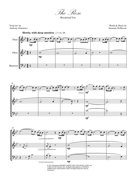 Free Sheet Music The Rose Woodwind Trio