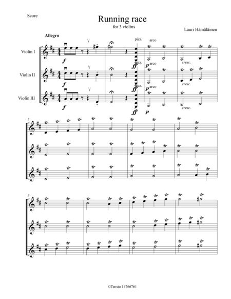 The Running Race For 3 Violins Sheet Music