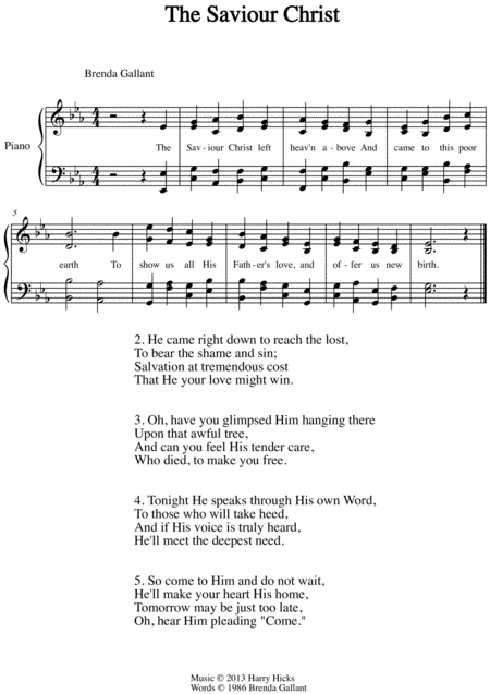 Free Sheet Music The Saviour Christ A Brand New Hymn