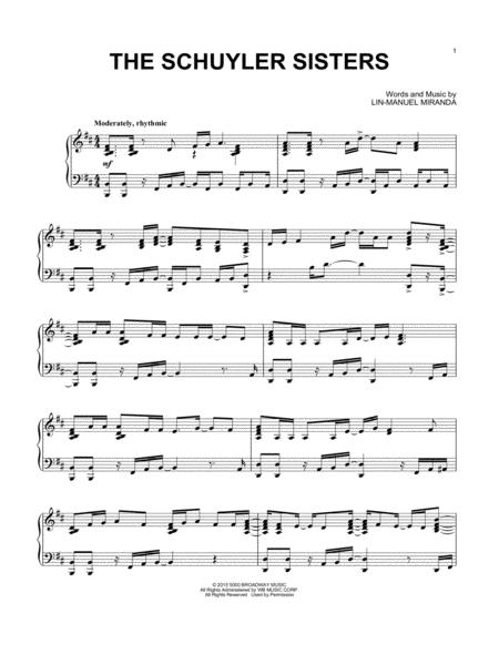 The Schuyler Sisters From Hamilton Arr David Pearl Sheet Music