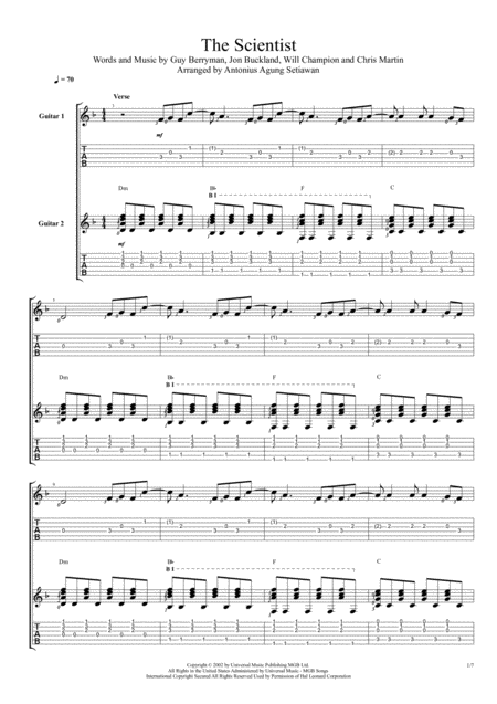 Free Sheet Music The Scientist Duet Guitar Tablature