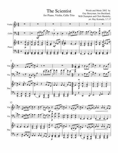 The Scientist For Piano Violin Or Flute Or Oboe And Cello Or Bassoon Trio Sheet Music